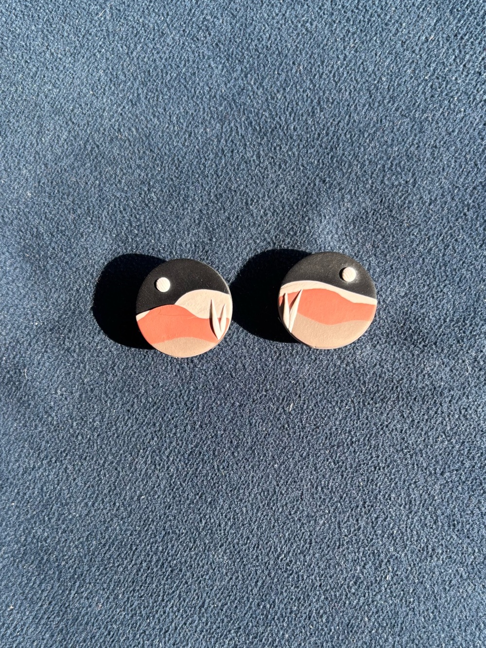 Handmade polymer clay landscape stud earrings by Velvet Orange Designs 🌄